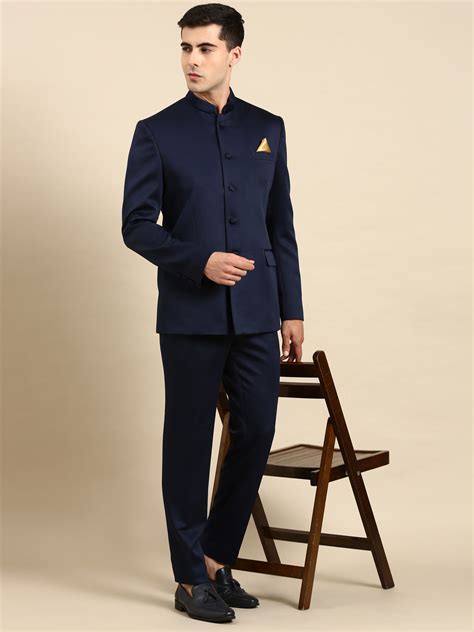 navy blue bandhgala suit